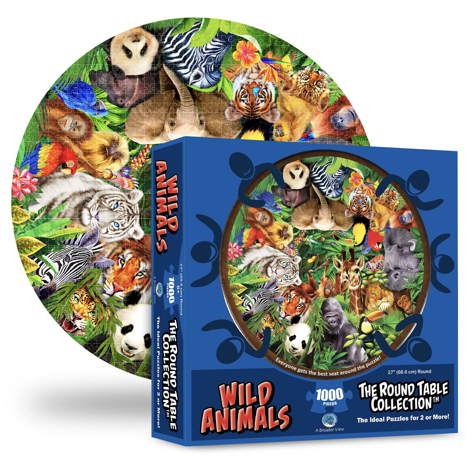 Amazon.com: A Broader View Wild Animals Round Table Puzzle - 1000